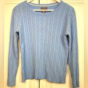 Laura Scott Petite Medium Soft Blue  Slight Scoop Neck Cable Knit Sweater